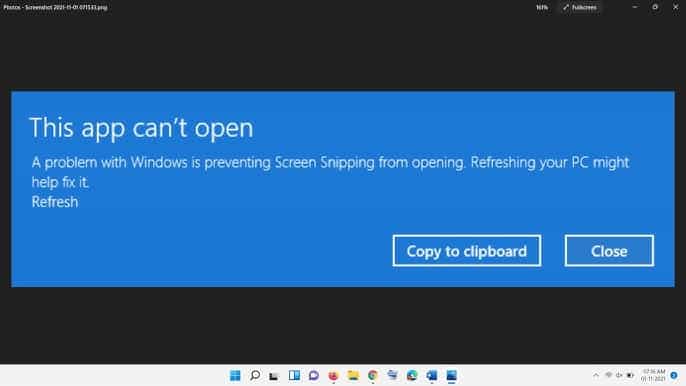 error snipping tool